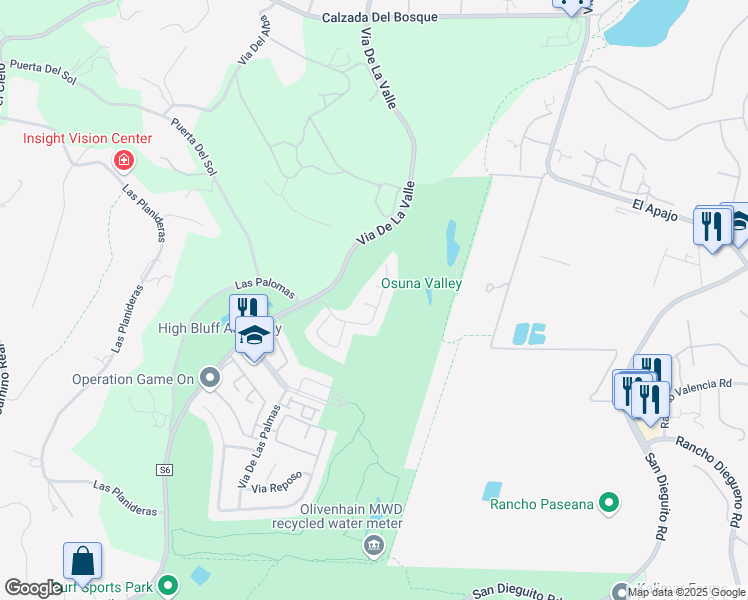 map of restaurants, bars, coffee shops, grocery stores, and more near 16203 Via Pacifica in Rancho Santa Fe