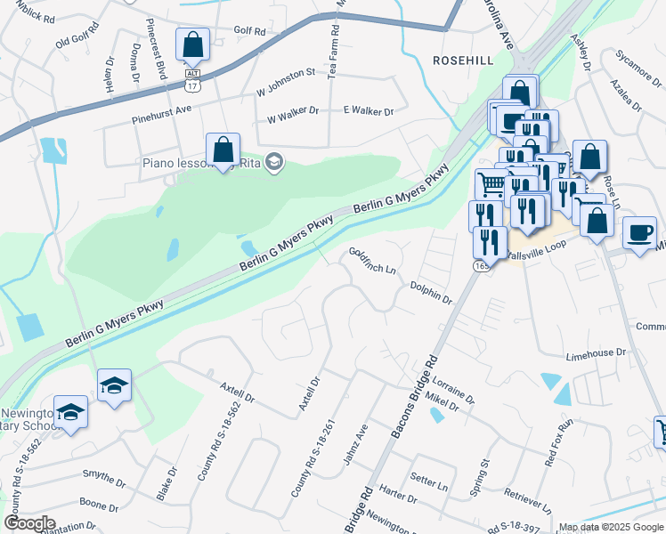 map of restaurants, bars, coffee shops, grocery stores, and more near 231 Goldfinch Lane in Summerville