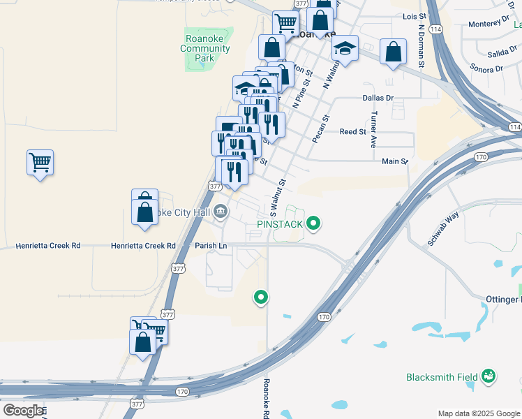 map of restaurants, bars, coffee shops, grocery stores, and more near 416 Crockett Circle in Roanoke