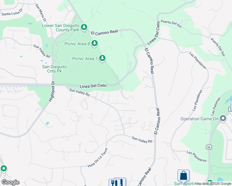 map of restaurants, bars, coffee shops, grocery stores, and more near 4678 Sun Valley Road in Del Mar