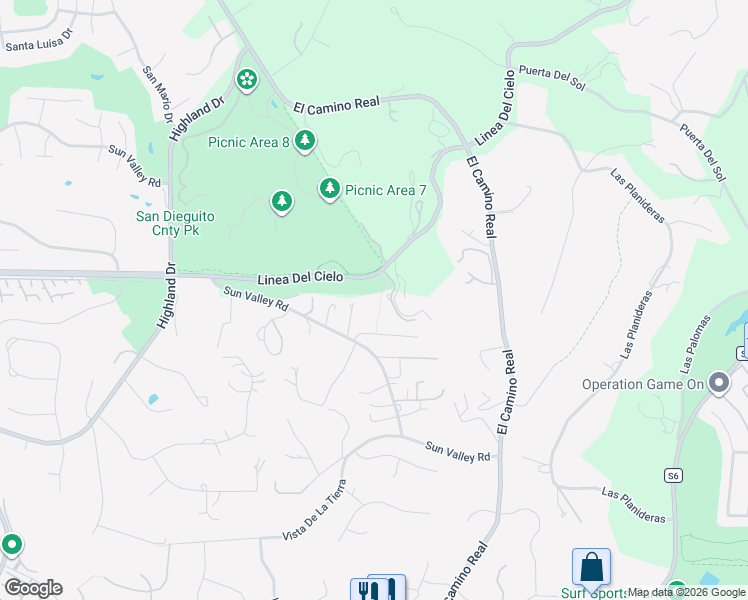 map of restaurants, bars, coffee shops, grocery stores, and more near 4678 Sun Valley Road in Del Mar