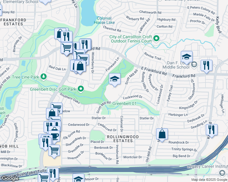 map of restaurants, bars, coffee shops, grocery stores, and more near 2915 Scott Mill Road in Carrollton