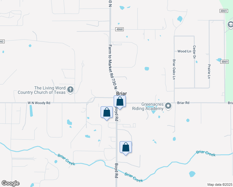 map of restaurants, bars, coffee shops, grocery stores, and more near 12195 Farm to Market Road 730 North in Azle
