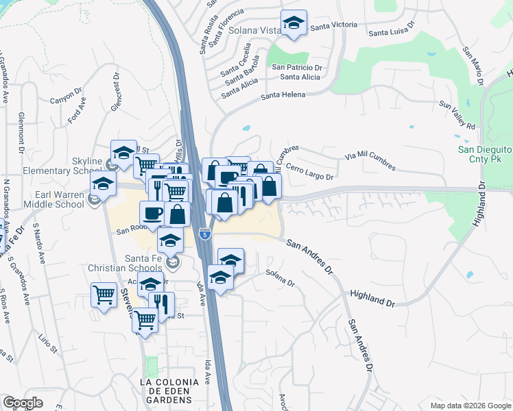 map of restaurants, bars, coffee shops, grocery stores, and more near 969 Lomas Santa Fe Drive in Solana Beach
