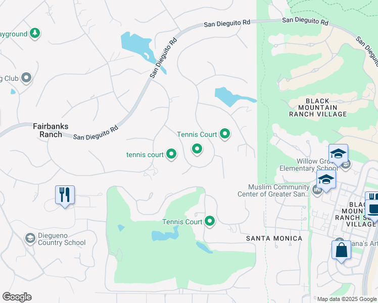 map of restaurants, bars, coffee shops, grocery stores, and more near 17124 Circa Oriente in San Diego