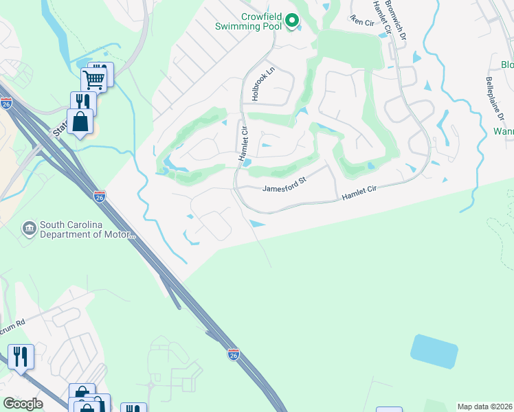 map of restaurants, bars, coffee shops, grocery stores, and more near 665 Hamlet Circle in Goose Creek