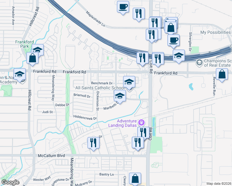 map of restaurants, bars, coffee shops, grocery stores, and more near 7606 Osage Plaza Parkway in Dallas