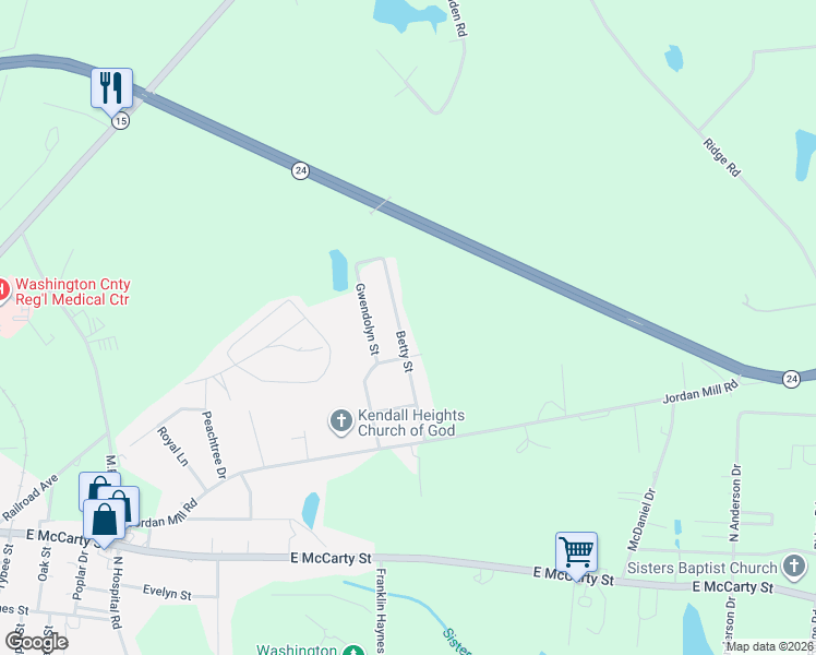 map of restaurants, bars, coffee shops, grocery stores, and more near 812 Betty Street in Sandersville