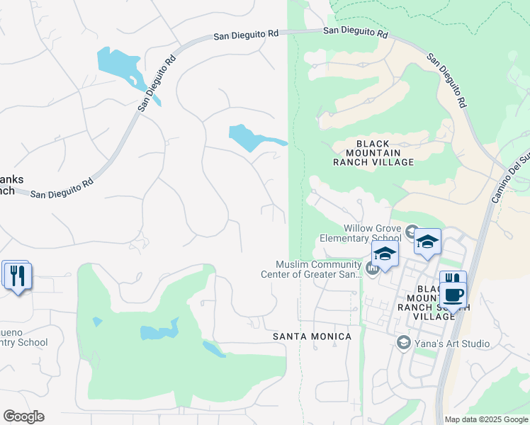 map of restaurants, bars, coffee shops, grocery stores, and more near 17373 Calle Serena in Rancho Santa Fe