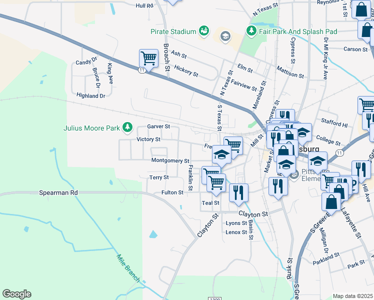 map of restaurants, bars, coffee shops, grocery stores, and more near 207 Franklin Street in Pittsburg