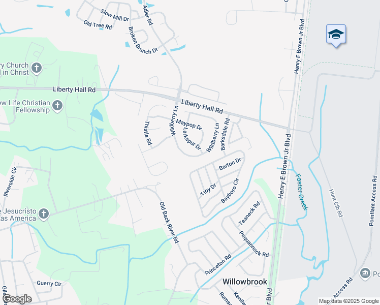 map of restaurants, bars, coffee shops, grocery stores, and more near 131 Wildberry Lane in Goose Creek