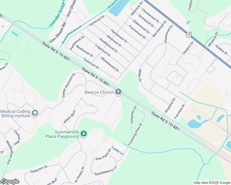 map of restaurants, bars, coffee shops, grocery stores, and more near 100 Barnhill Road in Ladson