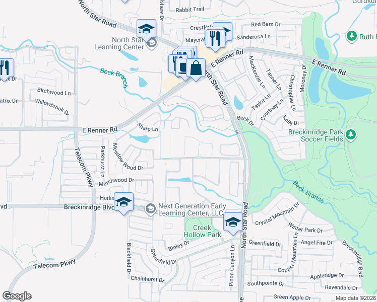 map of restaurants, bars, coffee shops, grocery stores, and more near 3309 Stonebrook Drive in Richardson