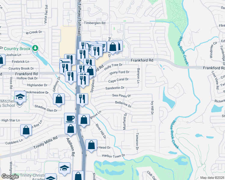 map of restaurants, bars, coffee shops, grocery stores, and more near 4832 Sandestin Drive in Dallas