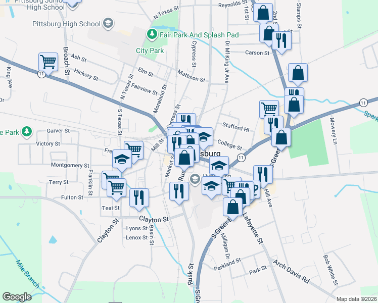 map of restaurants, bars, coffee shops, grocery stores, and more near 101 Quitman Street in Pittsburg