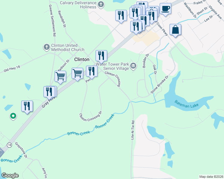 map of restaurants, bars, coffee shops, grocery stores, and more near 146 Lite-N-Tie Road in Gray