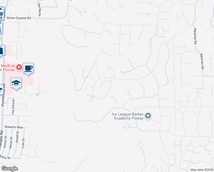 map of restaurants, bars, coffee shops, grocery stores, and more near 13570 Summit Circle in Poway