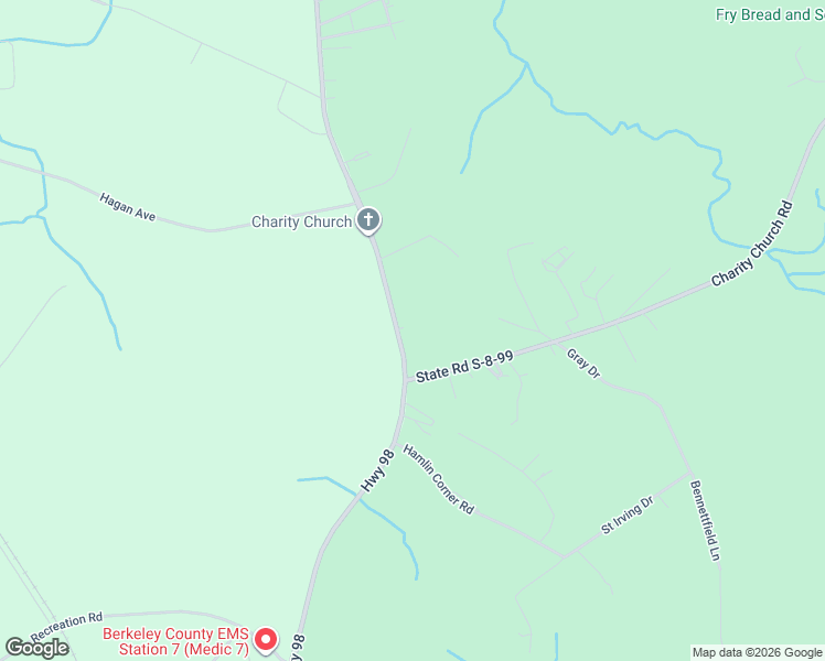 map of restaurants, bars, coffee shops, grocery stores, and more near 2038 Cainhoy Road in Huger