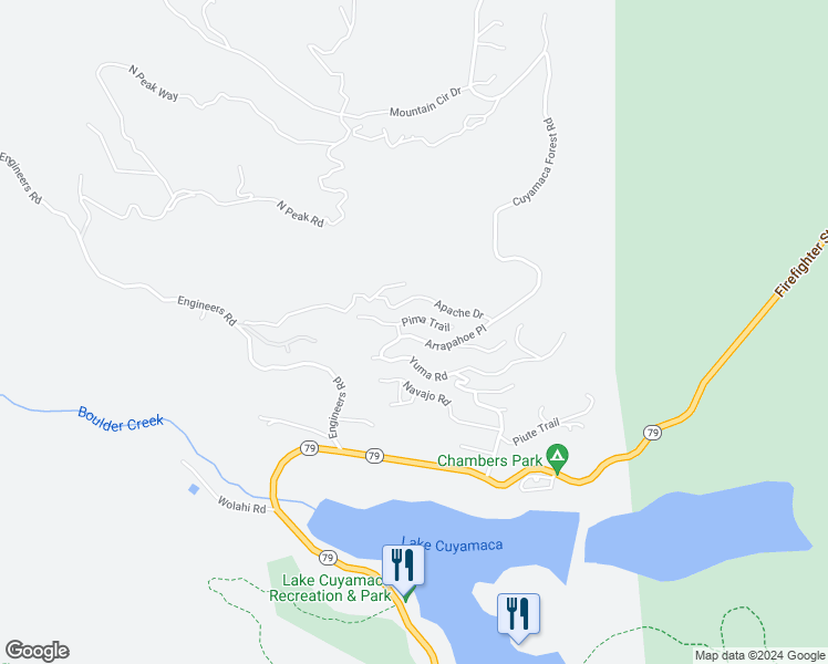 map of restaurants, bars, coffee shops, grocery stores, and more near 34608 Arrapahoe Place in Julian