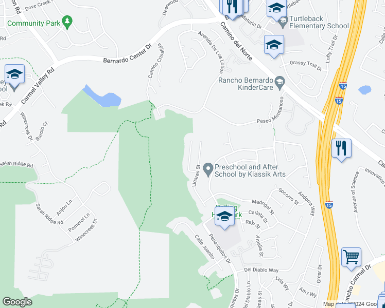 map of restaurants, bars, coffee shops, grocery stores, and more near 11331 Penanova Street in San Diego