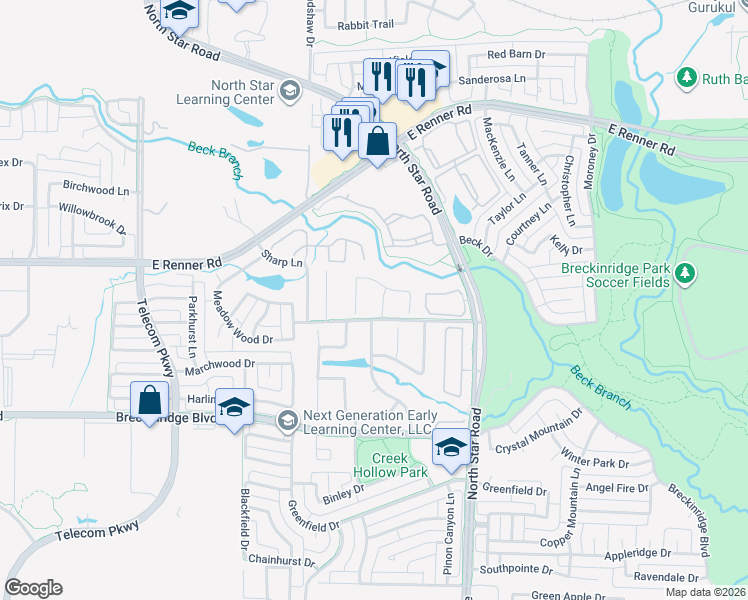 map of restaurants, bars, coffee shops, grocery stores, and more near 3309 Stonebrook Drive in Richardson