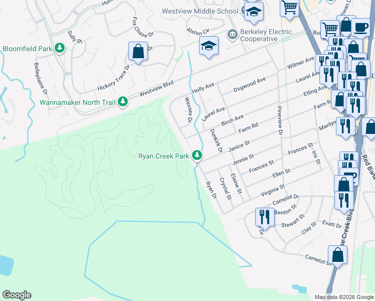 map of restaurants, bars, coffee shops, grocery stores, and more near 370 Holly Avenue in Goose Creek