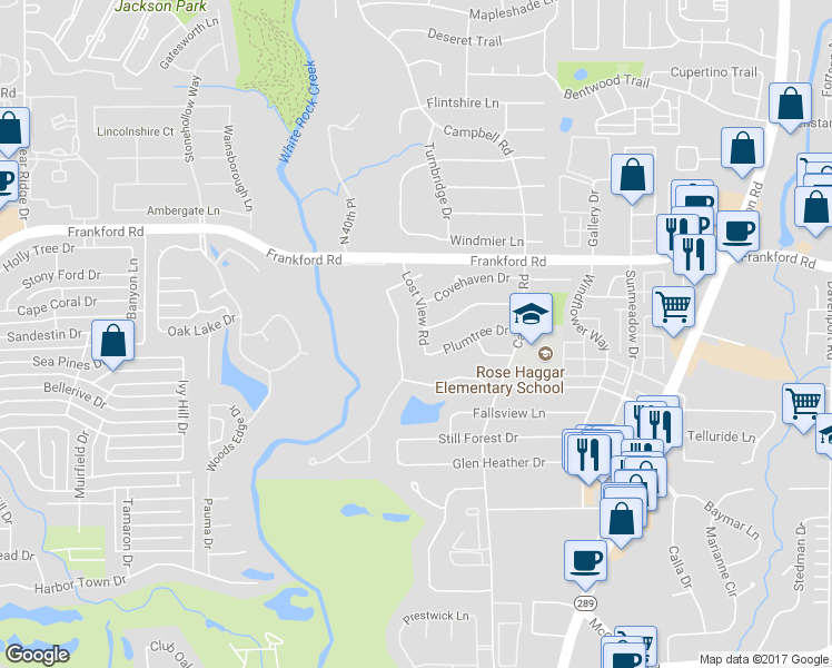 map of restaurants, bars, coffee shops, grocery stores, and more near 17820 Cedar Creek Canyon Drive in Dallas