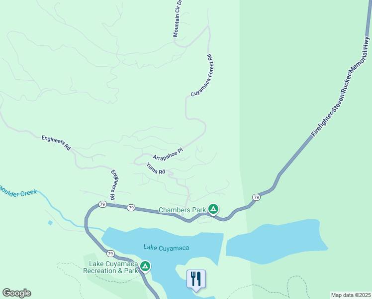 map of restaurants, bars, coffee shops, grocery stores, and more near Pueblo Drive in San Diego County