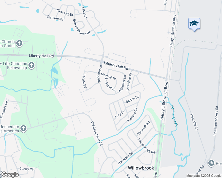 map of restaurants, bars, coffee shops, grocery stores, and more near 131 Wildberry Lane in Goose Creek