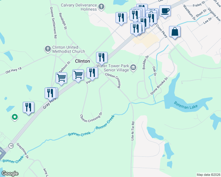 map of restaurants, bars, coffee shops, grocery stores, and more near 146 Lite-N-Tie Road in Gray