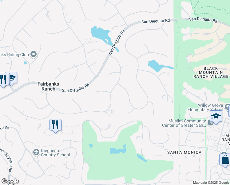 map of restaurants, bars, coffee shops, grocery stores, and more near 17211 Circa Del Sur in Rancho Santa Fe