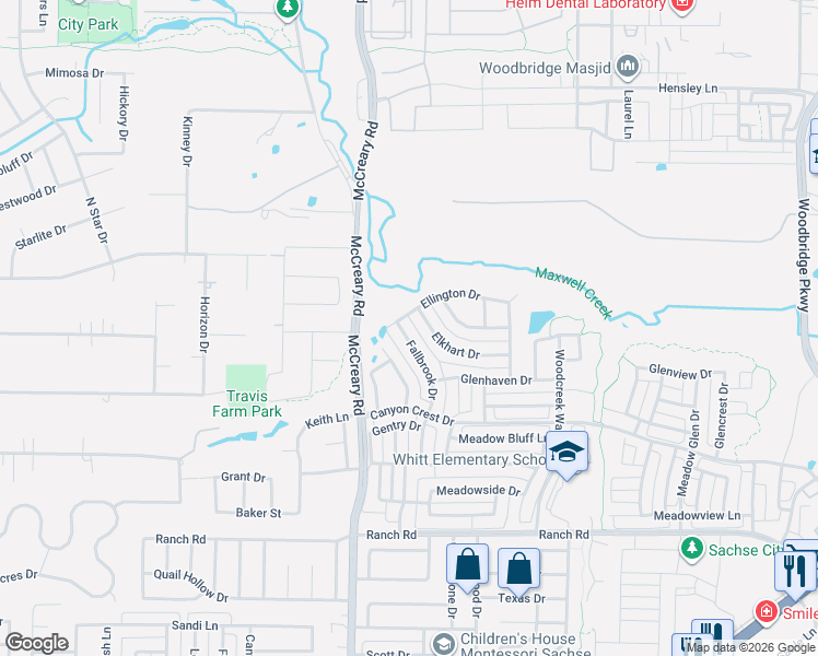 map of restaurants, bars, coffee shops, grocery stores, and more near 8209 Fallbrook Drive in Sachse