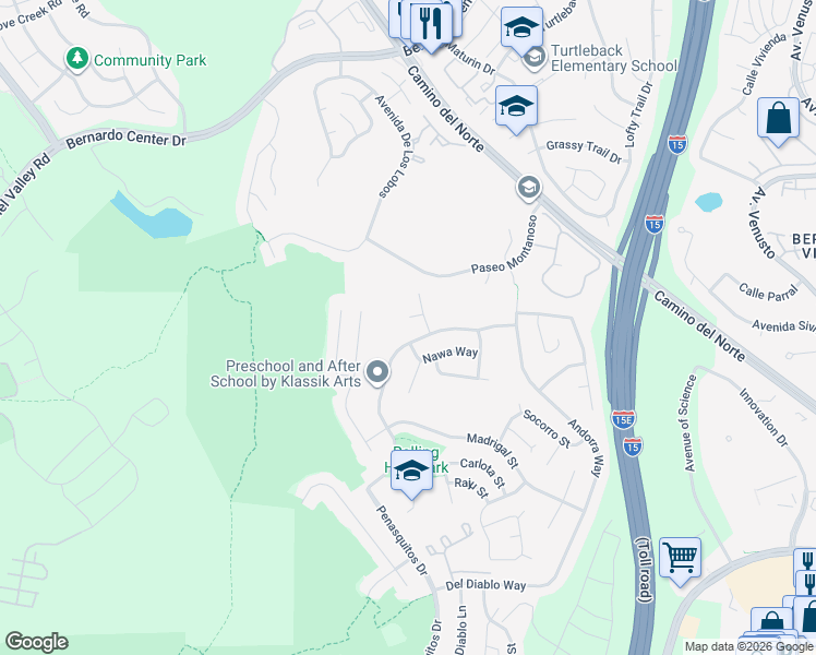 map of restaurants, bars, coffee shops, grocery stores, and more near 11375 Almazon Street in San Diego