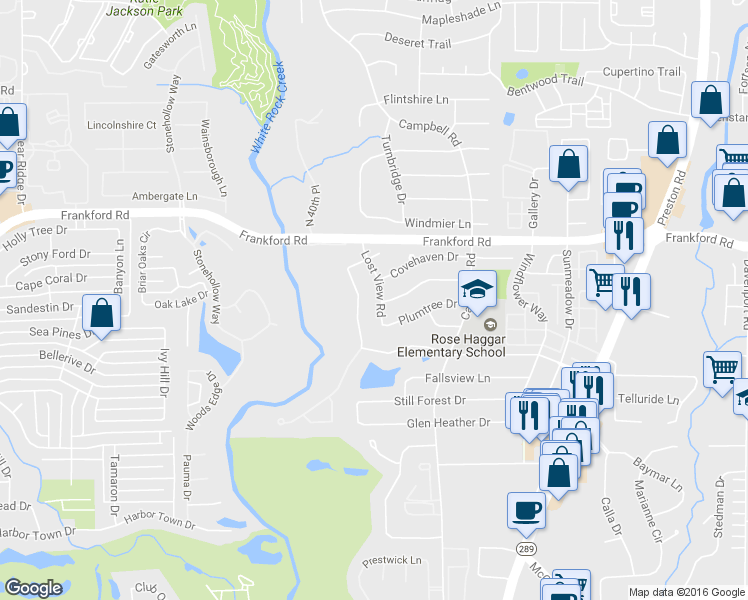 map of restaurants, bars, coffee shops, grocery stores, and more near 17820 Cedar Creek Canyon Drive in Dallas