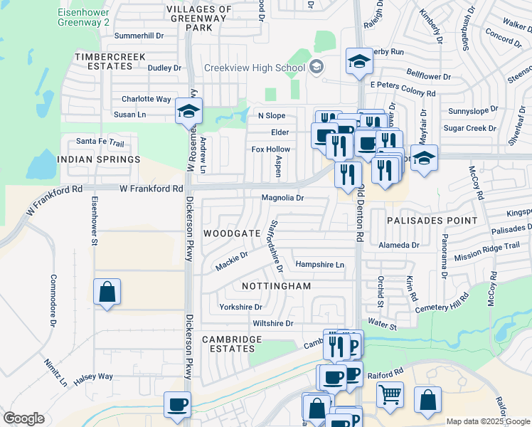 map of restaurants, bars, coffee shops, grocery stores, and more near 1038 Clinton Street in Carrollton