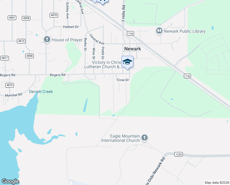 map of restaurants, bars, coffee shops, grocery stores, and more near 445 Sandy Bass Lane in Newark