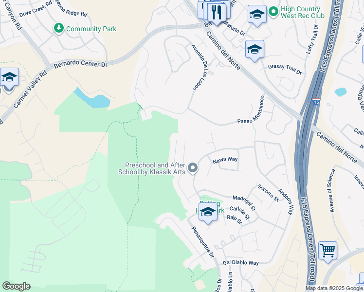 map of restaurants, bars, coffee shops, grocery stores, and more near 11325-11331 Penanova Street in San Diego