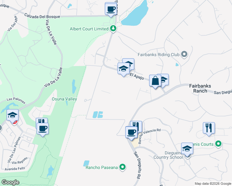 map of restaurants, bars, coffee shops, grocery stores, and more near 6233 El Apajo in Del Mar