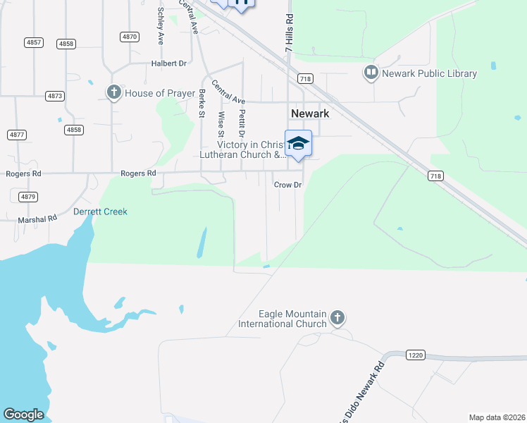map of restaurants, bars, coffee shops, grocery stores, and more near 446 Sandy Bass Lane in Newark