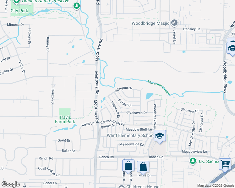 map of restaurants, bars, coffee shops, grocery stores, and more near 3215 Ellington Drive in Sachse
