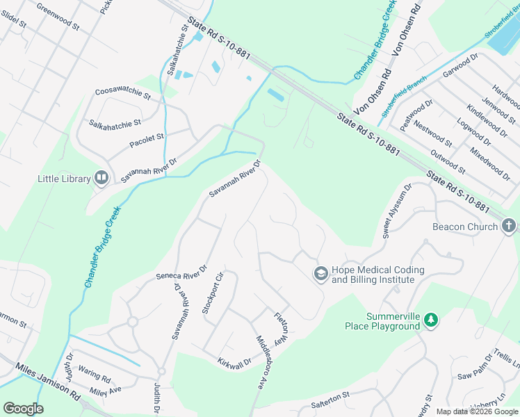 map of restaurants, bars, coffee shops, grocery stores, and more near 150 Alpine Road in Summerville