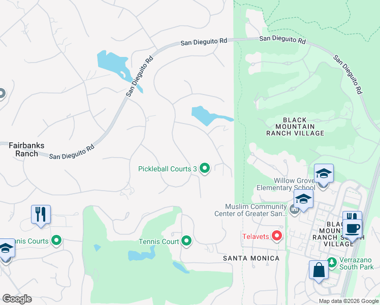 map of restaurants, bars, coffee shops, grocery stores, and more near 17421 Circa Oriente in Rancho Santa Fe