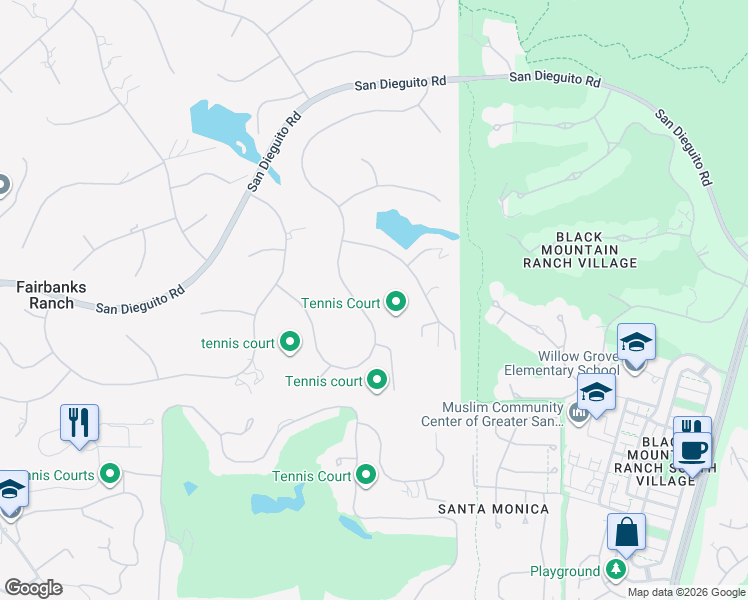 map of restaurants, bars, coffee shops, grocery stores, and more near 17381 Circa Oriente in San Diego
