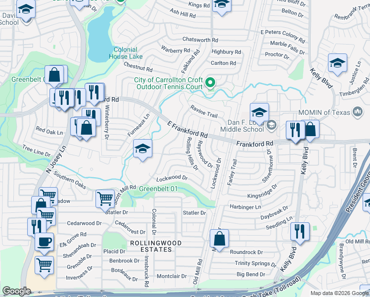map of restaurants, bars, coffee shops, grocery stores, and more near 2948 Scott Mill Road in Carrollton