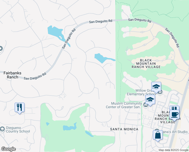 map of restaurants, bars, coffee shops, grocery stores, and more near 17381 Circa Oriente in San Diego