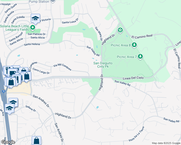 map of restaurants, bars, coffee shops, grocery stores, and more near 1402 Via Mil Cumbres in Solana Beach