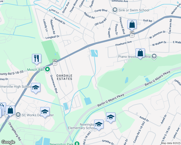 map of restaurants, bars, coffee shops, grocery stores, and more near 136B County Road S-18-706 in Summerville