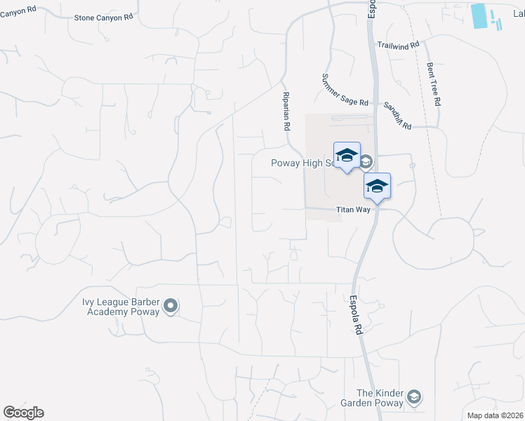 map of restaurants, bars, coffee shops, grocery stores, and more near 15604 Riparian Road in Poway