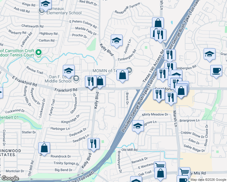 map of restaurants, bars, coffee shops, grocery stores, and more near 3327 Renaissance Drive in Dallas