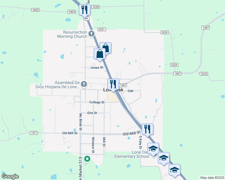 map of restaurants, bars, coffee shops, grocery stores, and more near in Lone Oak